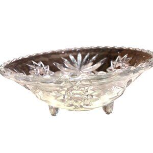 Vintage Starburst Pattern Clear Glass Footed Bowl